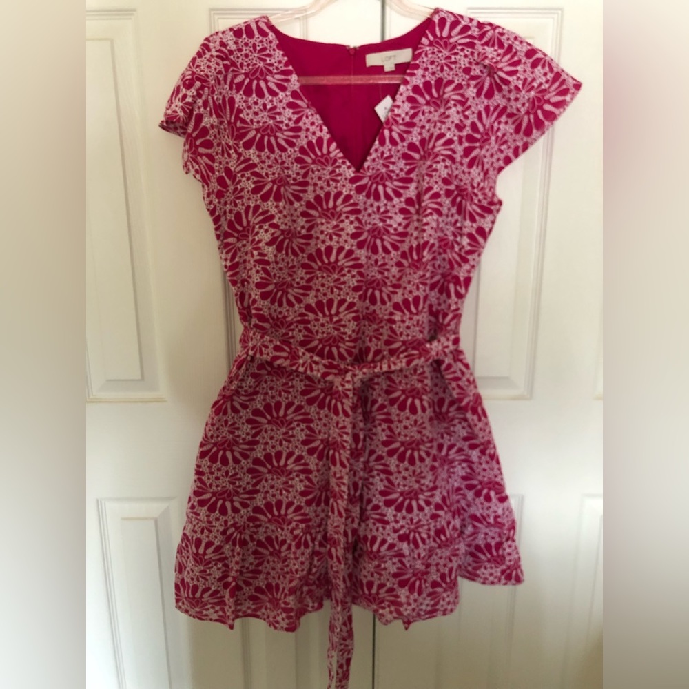 LOFT Pink Embroidered Dress; size 14; NWT